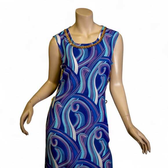 Vintage 70s Psychedelic Sleeveless Open-Side Maxi Dress - Picture 2 of 11